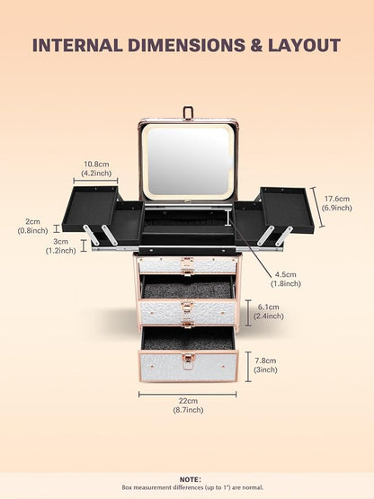 Qislee Makeup Box with Double Drawers and Four Trays, A Detachable Lighted - Image 5