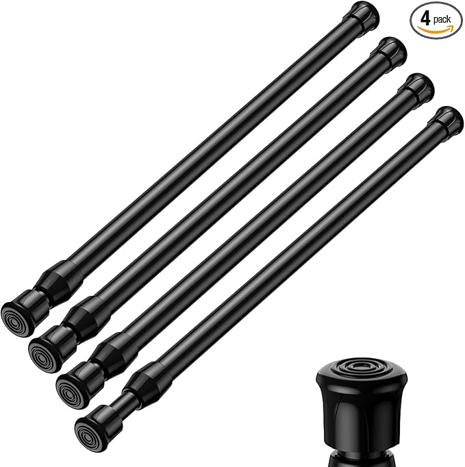 MEXAU 4Pack Spring Tension Curtain Rod 16.5-28 inch Black Small Tension Rod | by MEXAUSPRINGCURTAINRODS