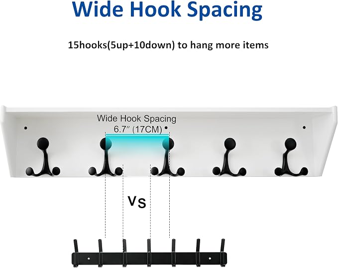 WEBI Wall Shelf with Hooks Underneath, 35” Long Wall Mounted Coat Rack with - Image 4