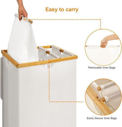 WOWLIVE 180L Laundry Hamper 3 Section, Bamboo Laundry Basket - Image 6