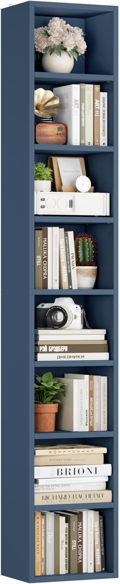 FOTOSOK Bookshelf Bookcase 8-Tier Narrow Bookshelf Tall CD Media Tower Rack | - Image 8