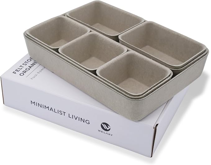 Welaxy Minimalist Felt Desk Drawer Organizer Tray 8pc Stone Storage Bins by Welaxy