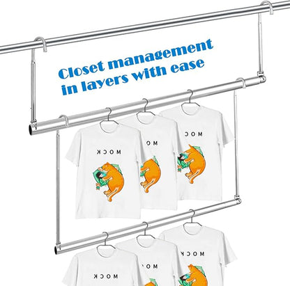 Closet Hanging Rod, Adjustable Width and Height Chrome | Space-Saving Clothes - Image 8