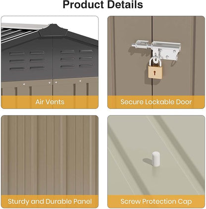 Patiowell 6x4 FT Storage Shed, Outdoor Metal Sheds - Image 4