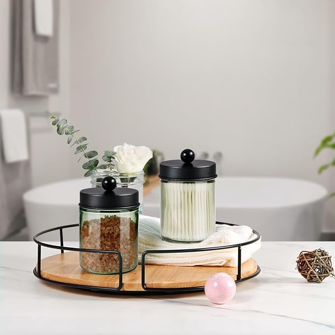 Amolliar Sage Green Glass Apothecary Jar, Qtip Holder Metal Lid & Stickers - Image 6