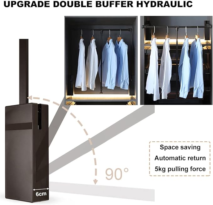 Pull Down Closet Rod for Hanging Clothes, Retractable Wardrobe Hanger for - Image 4