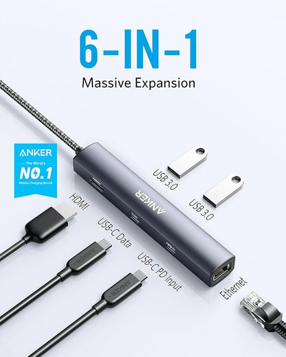 Anker 6-in-1 USB C Hub with Ethernet, USB C to 4K HDMI Multiport Adapter - Image 2