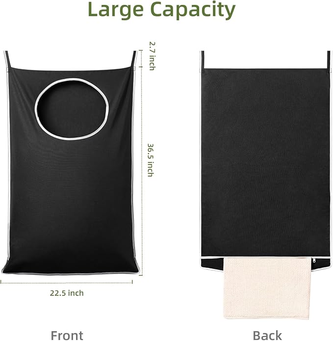 KEEPJOY XL Black Door Hanging Laundry Hamper, 36.5" x 22.5" Large Capacity - Image 2