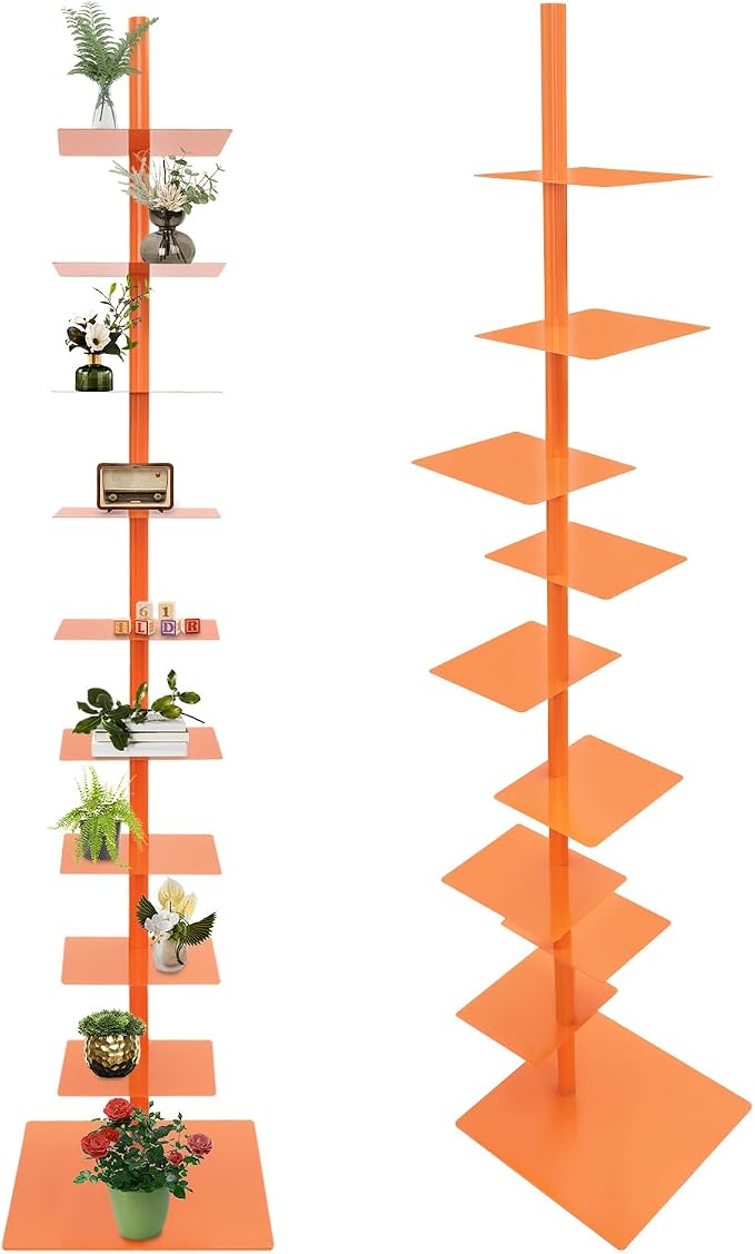 9 Tier Metal Spine Bookshelf Tower, Adjustable Vertical Tower by Yellulu