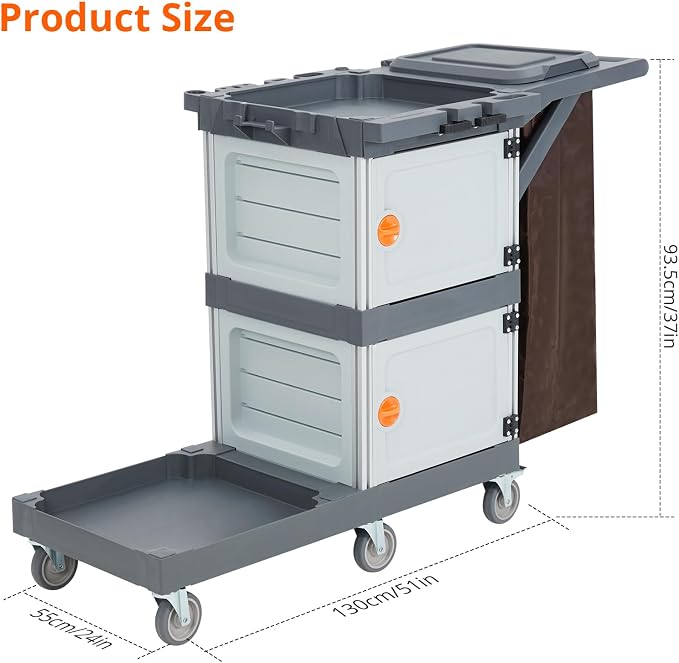 Commercial Janitorial Cart, 3-Shelf Housekeeping Cleaning Cart - Image 2