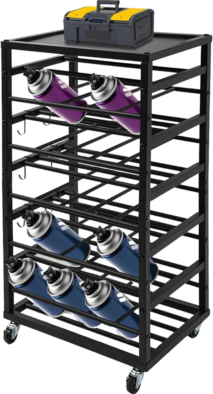 5-Tier Spray Paint Rack Organizer, Rolling Spray Bottle Holder by Pinelicorn