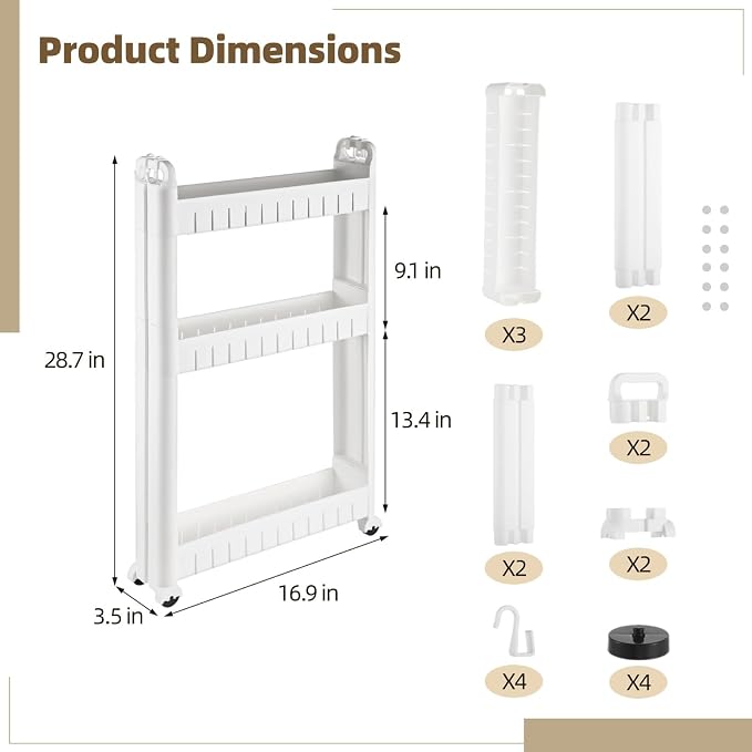 3 Tiers Slim Rolling Storage Cart, 3.5 Inches Slim Slide out Bathroom Organizer - Image 4