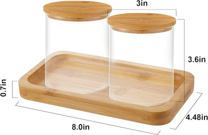 Bamboo Vanity Tray, Bathroom Tray Organizer Glass Qtip Holder Dispenser - Image 7