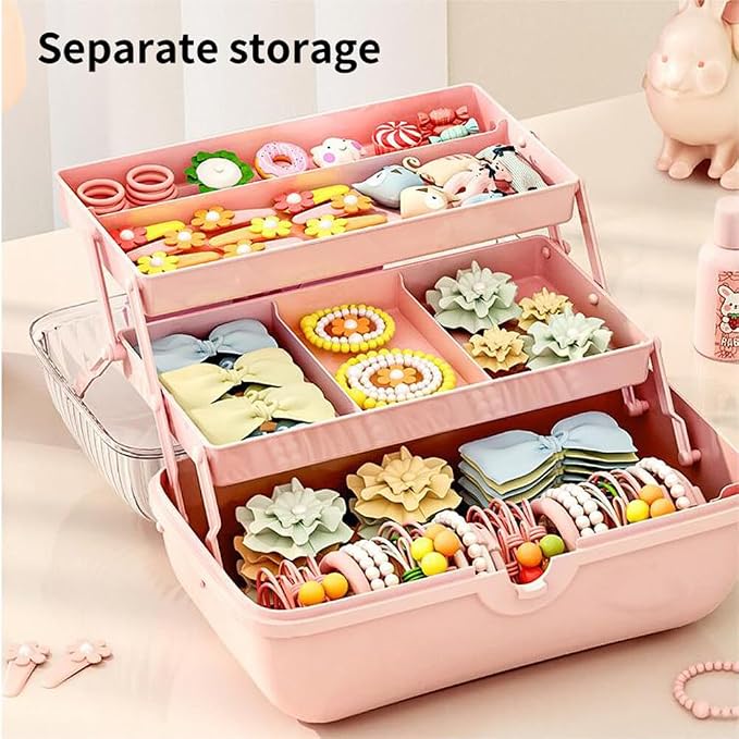 Cute Hair Accessories Organizer 3-Layers Kids Jewelry Storage Box Plastic Hair - Image 5
