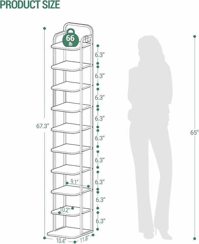 Hzuaneri 10 Tiers Vertical Shoe Rack, Narrow Shoe Tower, Tall Shoes Shelf - Image 2