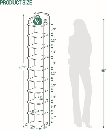 Hzuaneri 10 Tiers Vertical Shoe Rack, Narrow Shoe Tower, Tall Shoes Shelf - Image 2