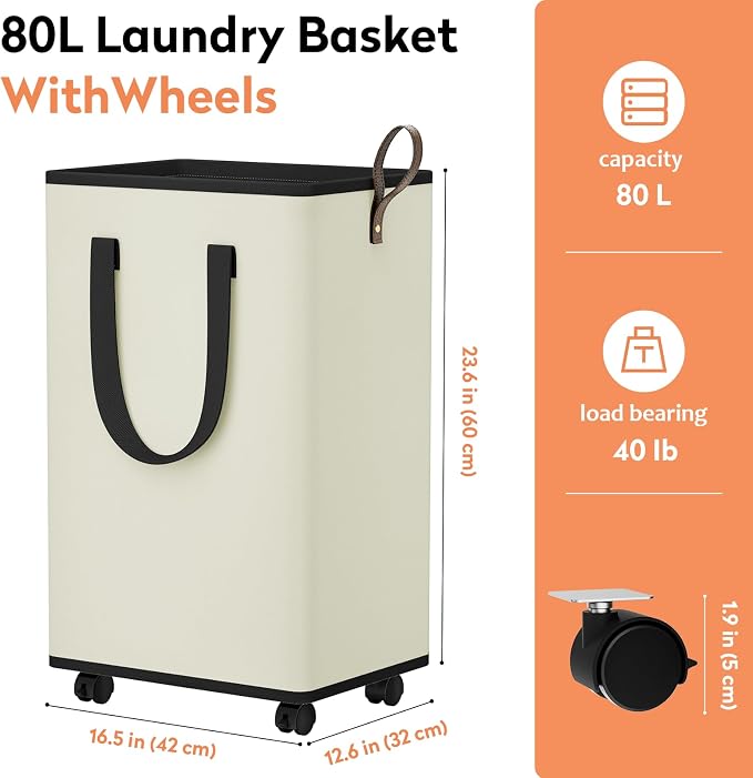 SpaceTrove Laundry Basket with Wheels, Collapsible Laundry Baskets, Laundry - Image 2
