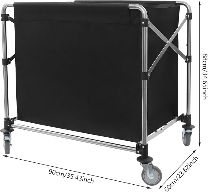 Commercial Laundry Cart with Wheels, Folding Laundry Hamper Cart, Heavy Duty - Image 2