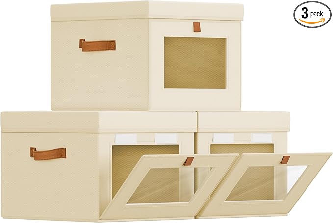 Homsorout Storage Bins with Lid – Closet Organizer with Side Opening and Clear by Homsorout