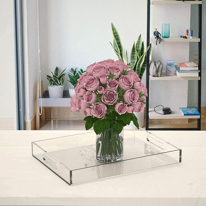 NIUBEE Acrylic Serving Tray 11x14 Inches -Spill Proof- Clear Decorative Tray - Image 7