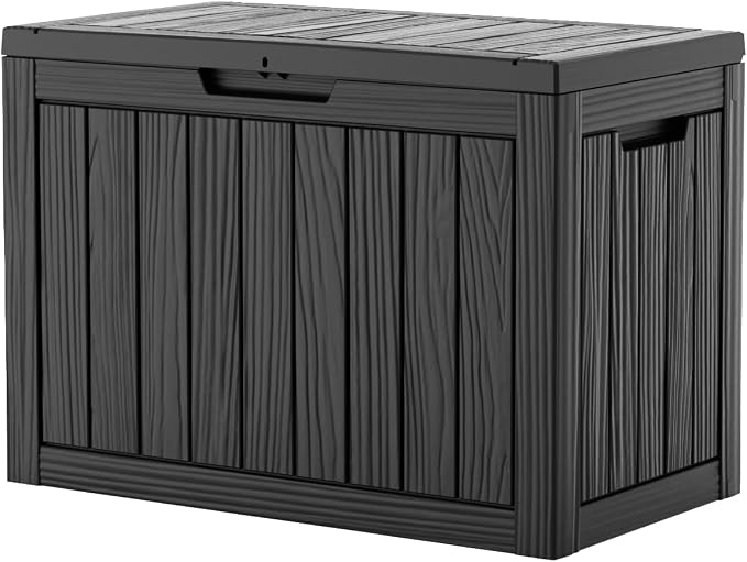 EasyUp 55 Gallon Deck Boxes Outdoor Waterproof, Resin Outside Storage Box by EASYUP
