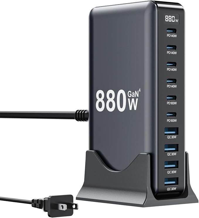 880W USB C Charger Block, 8-Port USB C Charging Station GaN IV Travel by SMSASOEO