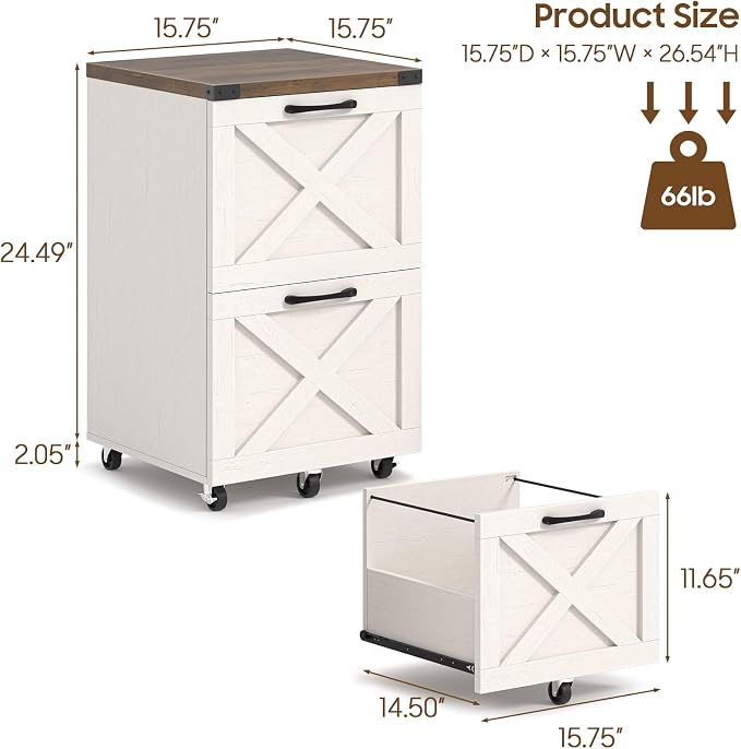 Halitaa Farmhouse 2 Drawer Small File Cabinet - Image 3