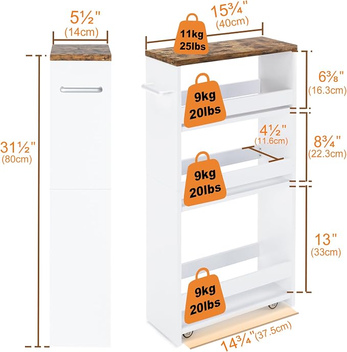 TEAMIX 4 Tier White Slim Storage Cart - Image 5