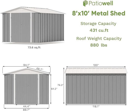 Patiowell 8x10 FT Outdoor Storage Shed, Large Garden Tool Metal Shed - Image 2