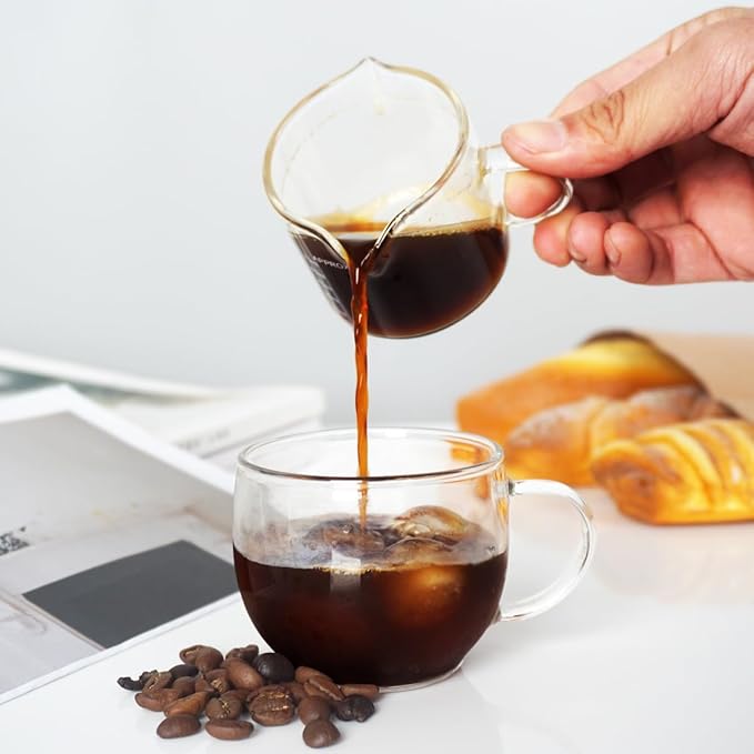 BCnmviku 1 Pack Double Spouts Measuring Triple Pitcher Milk Cup 75ML Espresso - Image 4