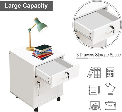 File Cabinet with Lock and Drawer, Mobile Under Desk Storage Cabinet with 360° - Image 3