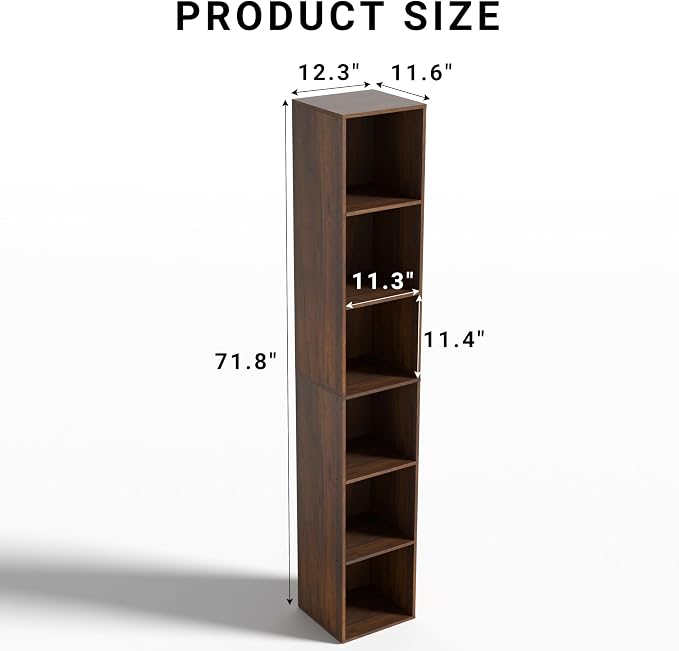 6 Cube Storage Organizer, Narrow Open Shelf Bookcase, Freestanding 6 Tier Low - Image 3