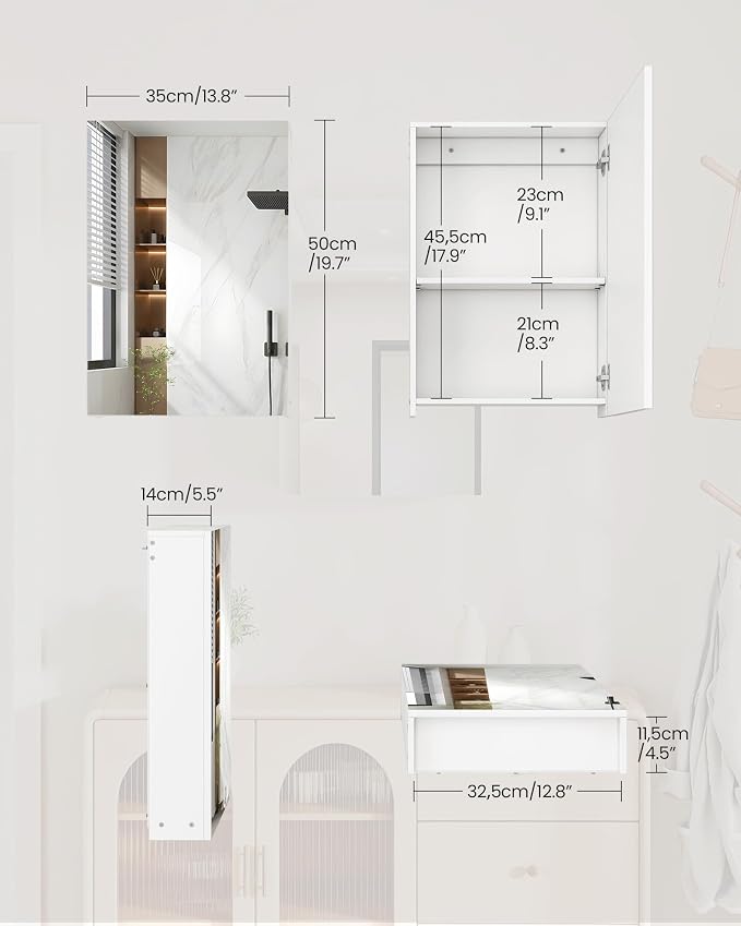 Bathroom Medicine Mirror Cabinet, 13.8'' x 19.7'', Wall-Mounted Bathroom Vanity - Image 3