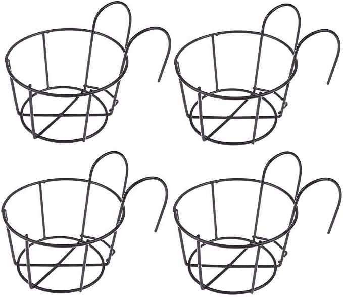 4 Pack Hanging Railing Planters Flower Pot Holders Plant Iron Racks Fence Metal by WWahuayuan