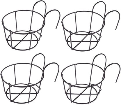 4 Pack Hanging Railing Planters Flower Pot Holders Plant Iron Racks Fence Metal by WWahuayuan