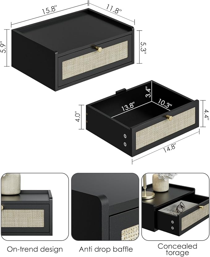 Floating Nightstand, Wall Mounted Night Stand - Image 2