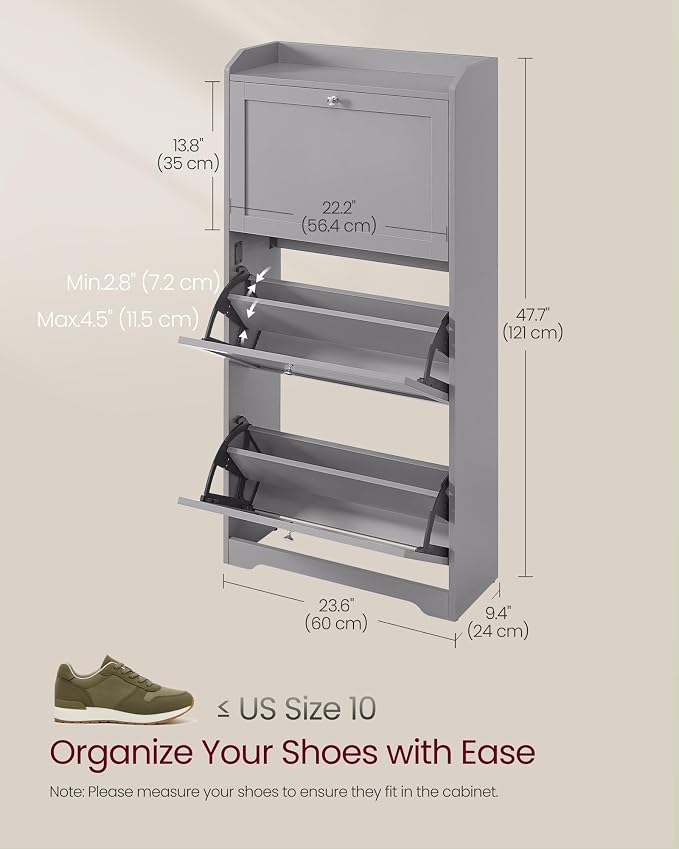 VASAGLE Shoe Organizer, Adjustable Dividers, Dove Gray | Adjustable and - Image 3
