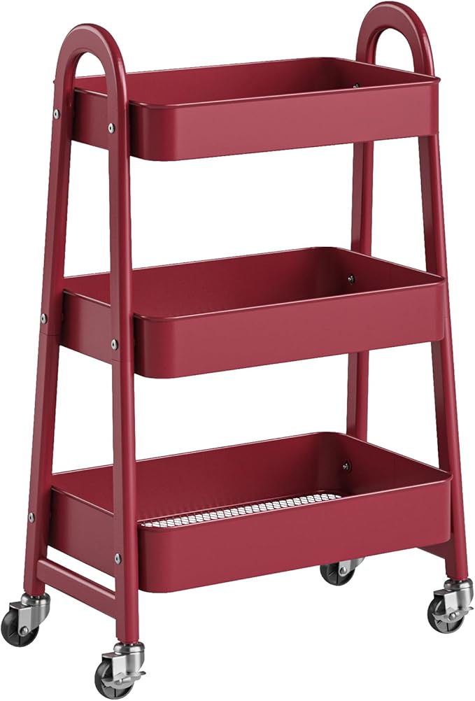 OLIXIS Metal 3 Tiers Utility Rolling Cart, Mobile Storage Shelf by OLIXIS
