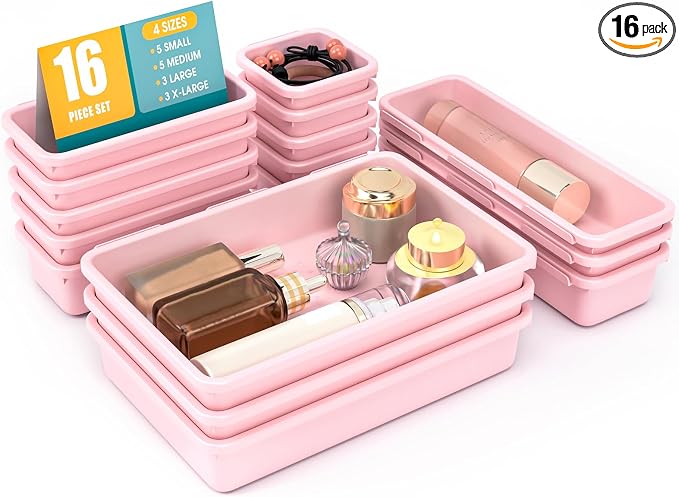 16 PCS Drawer Organizer Set, 4 Size Makeup Drawer Divider Organizer by StoreHappily
