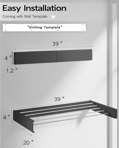 Wall Mounted Clothes Drying Rack 40", Foldable Wall Mount Laundry Rack Folding - Image 6