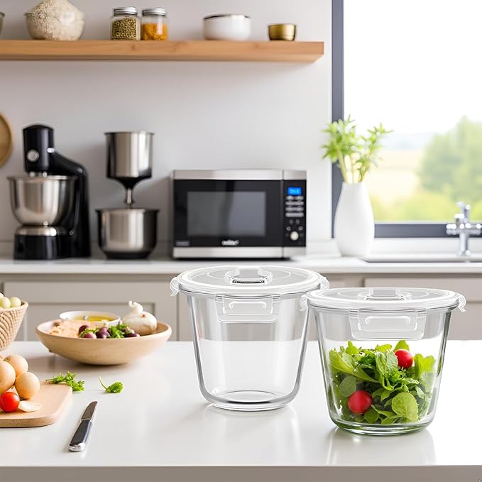 H.JSS WDJS 3 Cup Round Glass Meal Prep Containers - Image 8