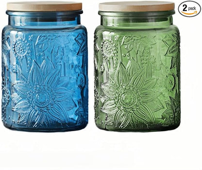 ANSQU Set of 2 Vintage Glass Canister, 23.7oz Candy Jars by ANSQU