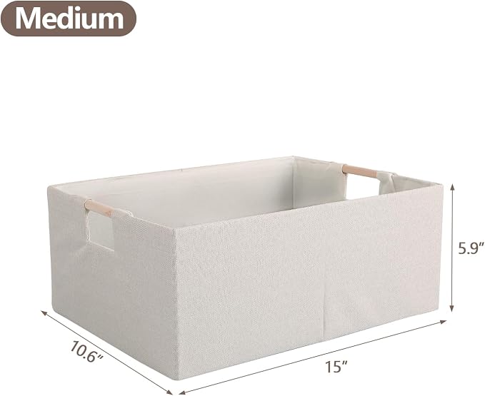 Fabric Storage Bin 3 Pack Foldable Cotton Linen Storage Basket - Image 4
