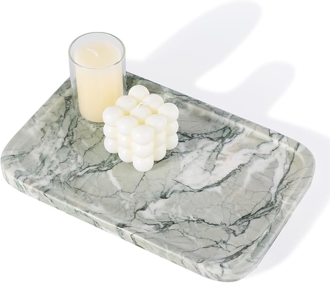 Vanity Tray, Marble Bathroom Tray Countertop, Decorative Dresser Organizer by Karibiber