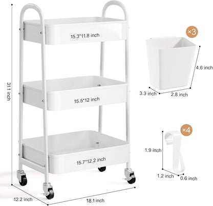 3 Tier Heavy Duty White Metal Rolling Cart - Image 9