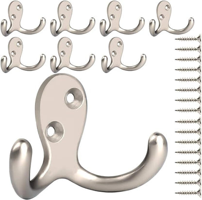 IBosins 8 Pack Heavy Duty Double Prong Coat Hooks Wall Mounted by IBosins