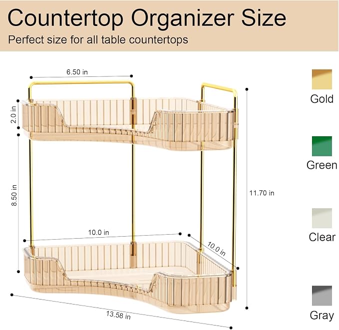 GTI 2 Tier Makeup Organizer, Large Capacity Bathroom Counter Organizer - Image 3