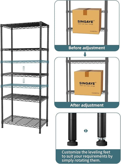 SINGAYE 5 Tier Storage Shelves Wire Shelving Unit Shelve Metal Kitchen Laundry - Image 6