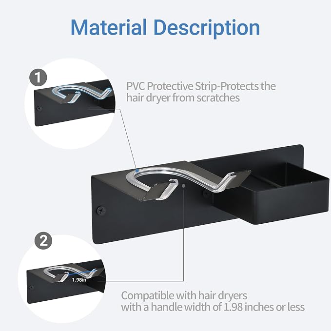 Hair Dryer Holder Wall Mounted, Hair Tool Organizer Wall Mount - Image 4