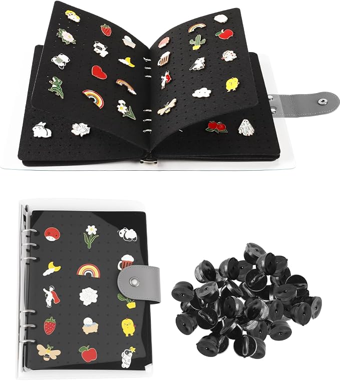 UCEC 8-Page Enamel Pin Display Book & 50 PCS Pin Backs, A5 Binder by UCEC
